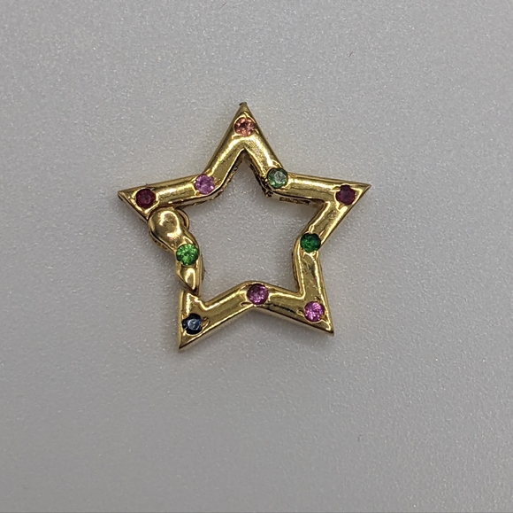 Sold❤️14k Yellow Gold Multi-colored Sapphire Star Carabiner Clasp Necklace - Picture 5 of 7